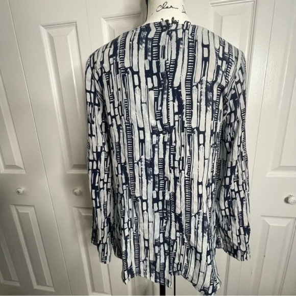 Wrap London Lyocell Linen Blend Top - Size 6 -‎ Blue Gray Print with Button-Down - Picture 3 of 7